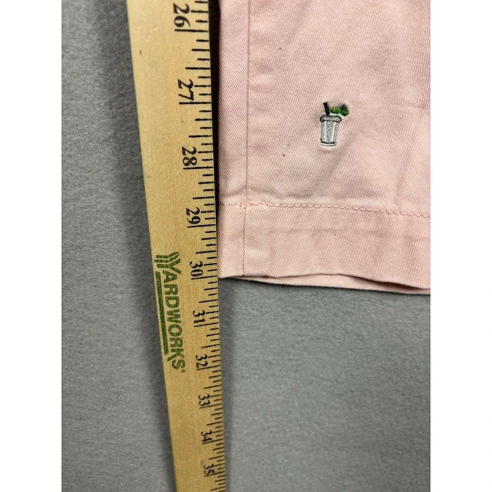 Alan Flusser Embroidered Cocktail Chino Pants 40 Pink Stretch Cotton Summer Mens